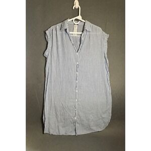 Calzedonia Cobey Dress Shirt Women's L Blue White Striped Button Down Beach Cove